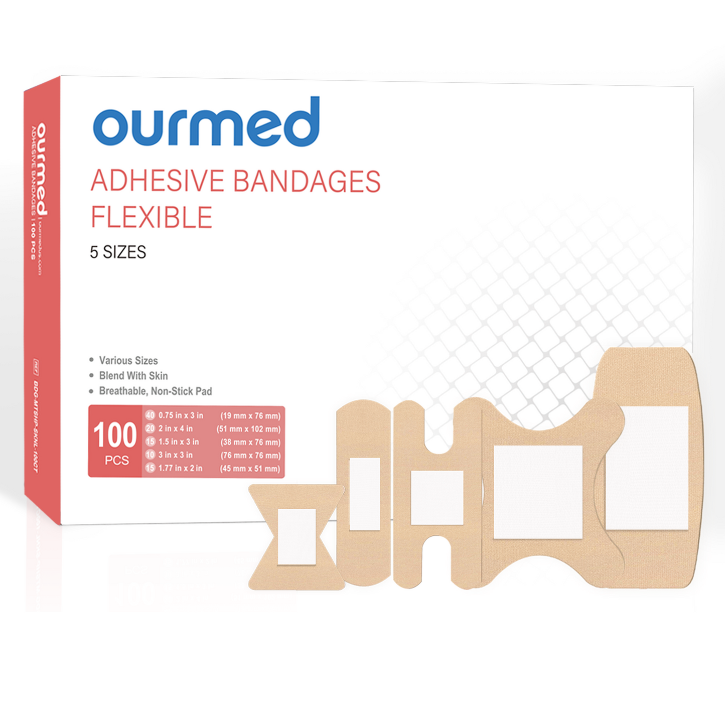 Ourmed Flexible Assorted Bandages Variety Pack - 100 Pieces