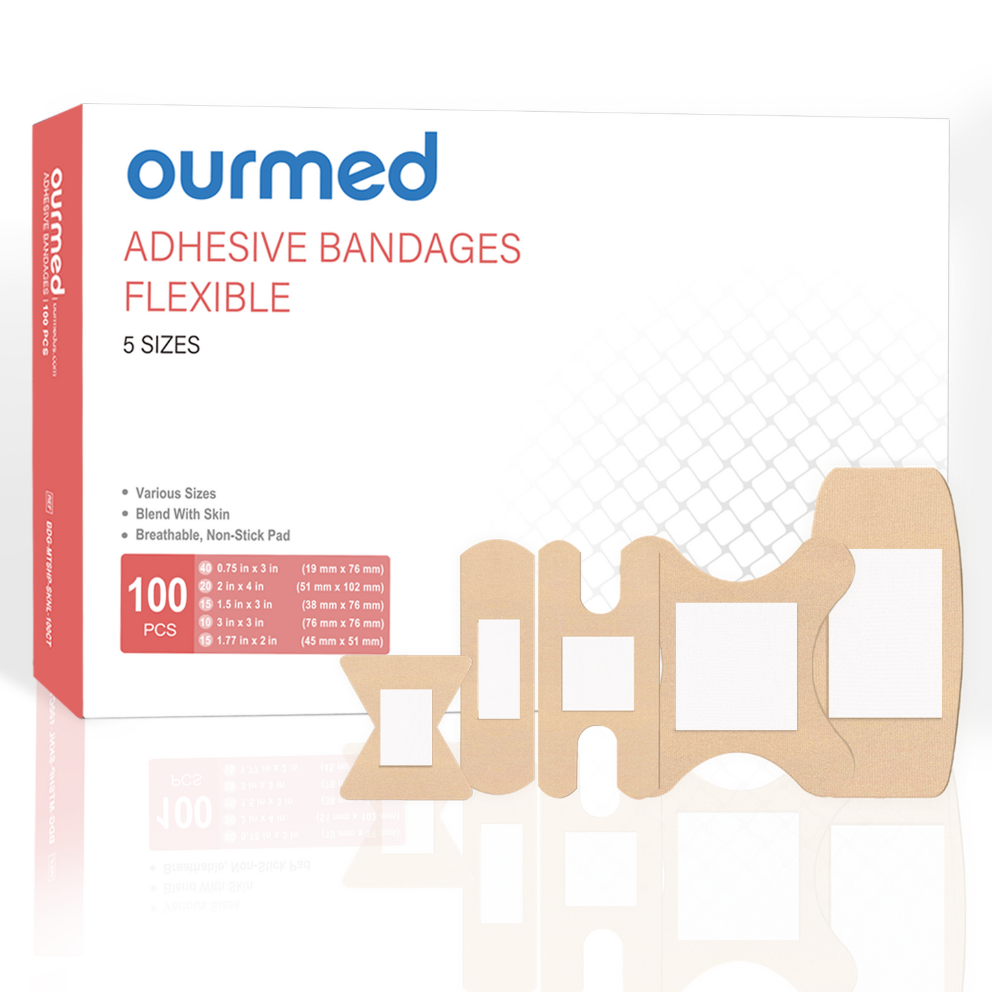 Ourmed Flexible Assorted Bandages Variety Pack - 100 Pieces